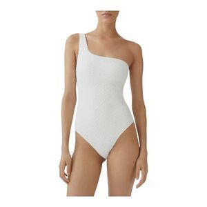 Mango Womens White Textured One-Shoulder One Piece Swimsuit Size Small